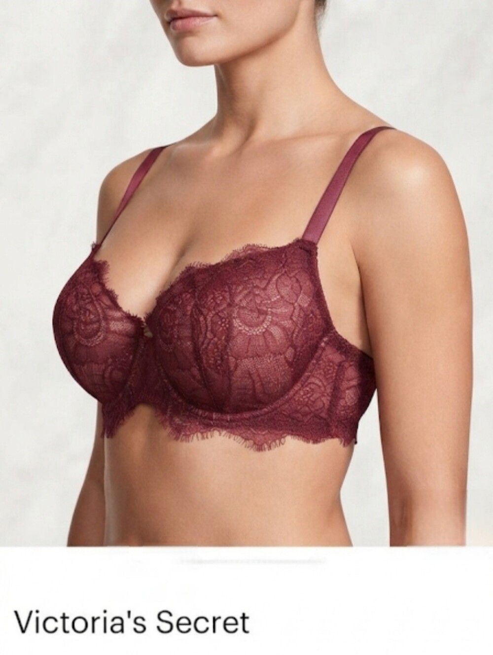 Victoria's Secret Dream Angels Floral Lace Demi Bra In Merlot Size 34DDD NWOT